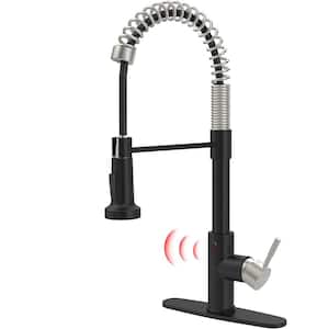 Single Handle Touchless Pull Down Sprayer Kitchen Faucet with Deckplate in Black and Nickel