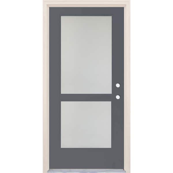 Builders Choice 36 in. x 80 in. Left-Hand/Inswing 2 Lite Satin Etch Glass London Painted Fiberglass Prehung Front Door w/4-9/16" Frame