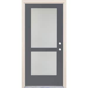 36 in. x 80 in. Left-Hand/Inswing 2 Lite Satin Etch Glass London Painted Fiberglass Prehung Front Door w/6-9/16" Frame