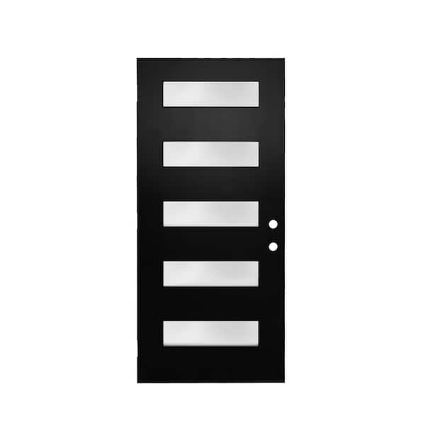 36 in. x 80 in. Left-Hand/Inswing Fiberglass Entry Door Slab, 5-Lite Frosted Glass Black Fiberglass Front Door Slab