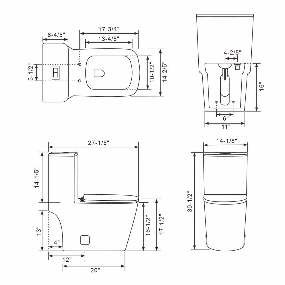 White Ceramic Square One-Piece Dual Flush Toilet