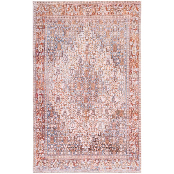 SAFAVIEH Tuscon Beige/Rust 8 ft. x 10 ft. Machine Washable Geometric Border Floral Area Rug
