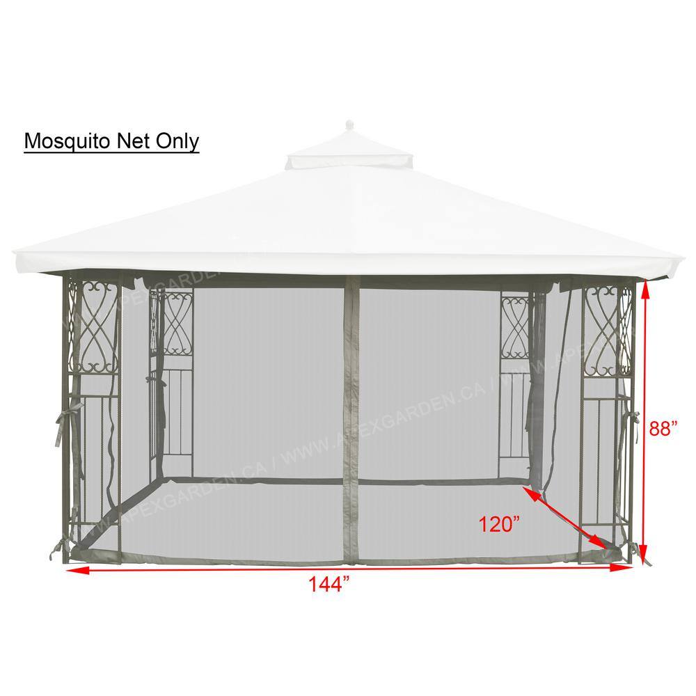 Gray 10' x 12' Replacement Mosquito Netting for Gazebo