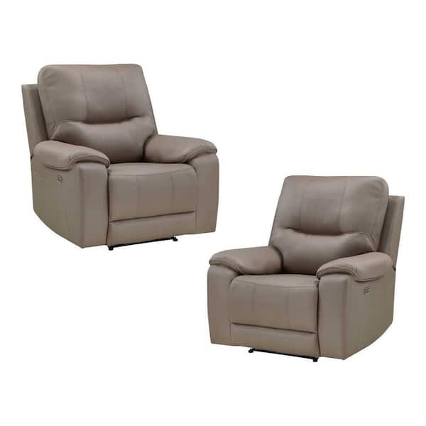EVERGLADE HOME Boise Taupe Microfiber Upholstery Power Reclining Chair with Power Headrest and USB Port (Set of 2)