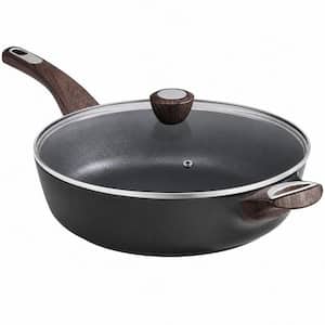 5 qt. Black Aluminum Nonstick Saute Pan with Lid Induction Pan Healthy Non-Toxic Cooking Pan with Helper Handle