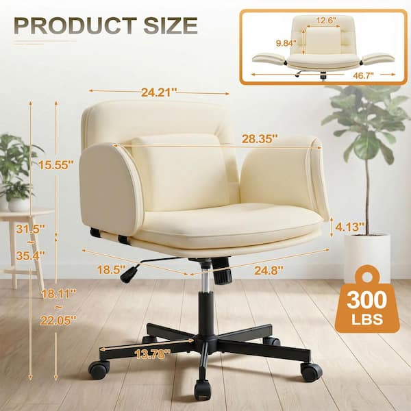 LACOO Comfortable Oversized PU Leather Criss Cross Chair in Beige