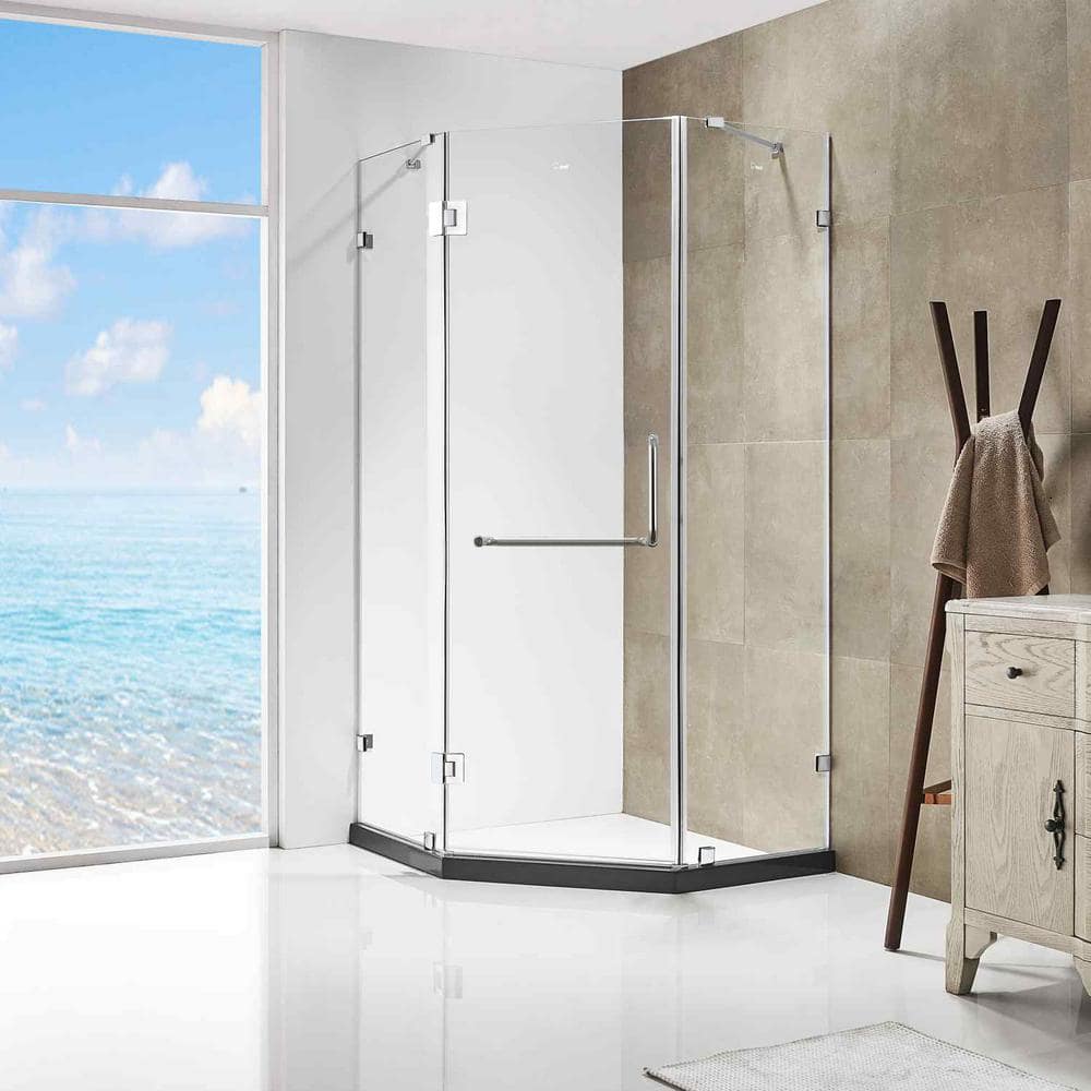 39.4" x 79" Frameless Neo-Angle Chrome Shower Door