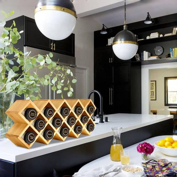 16.7 in. 18-Jar Bamboo Criss Cross Spice Rack Organizer for Cabinet Kitchen Countertop, Natural