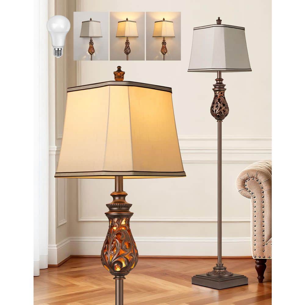 ROTTOGOON 64 in. Brown Vintage Tree Floor Lamp with Nightlight