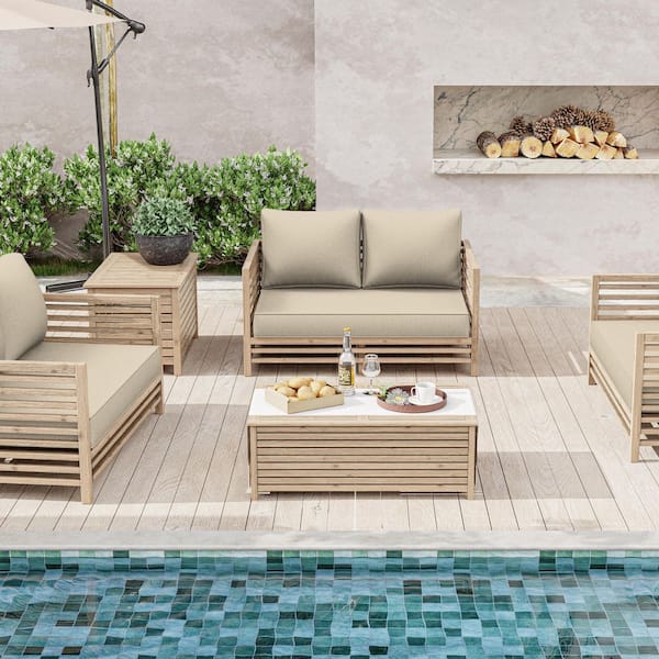 46 in. x 26 in. Outdoor Patio Replacement Loveseat Cushion Set with Backrest Cream