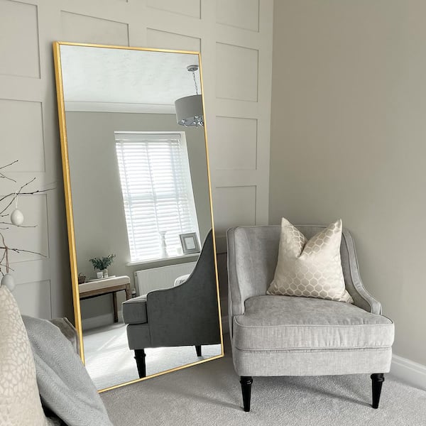 Sxiawe 28 in. W x 71 in. H Modern Rectangular Frame Aluminum Alloy Gold Oversized Standing Mirror Floor Mirror
