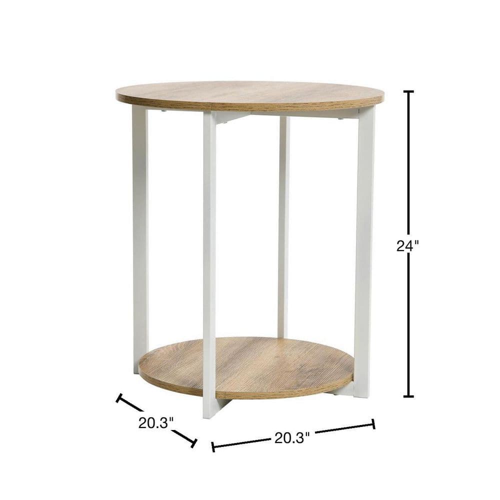 Coastal Oak and White Round End Table with Shelf