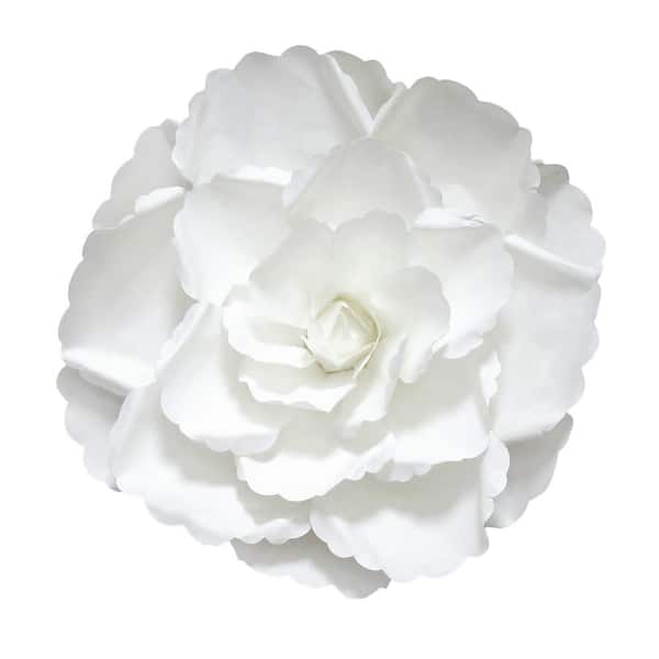 LIVING LUXURY 16 in. Large White Artificial Paper Rose Flower Wall Decor Backdrop (Set of 3)