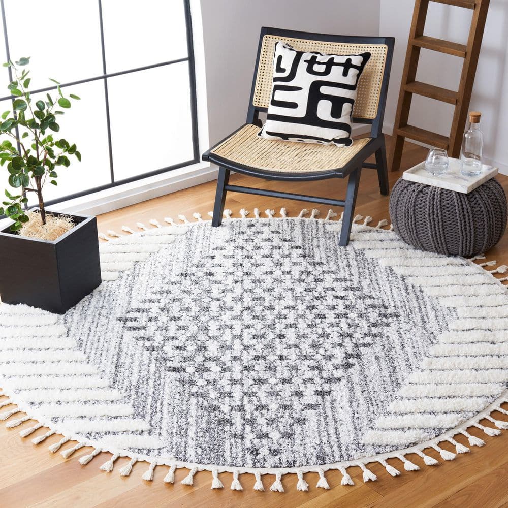 Moroccan Tassel Shag 7 ft. x 7 ft. Gray/Ivory High-Low Medallion Round Area Rug price history on PriceWatchPro