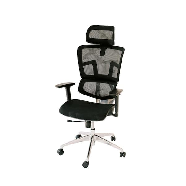 ErgoMax Black Aluminum Office Chair w/Adjustable Headrest & Armrests, 53 in. Max Height Ergonomic Height Adjustable, Back Relief