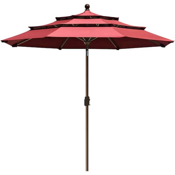 eliteShade Elite Shade USA Sunumbrella 9 ft. 3-Tiers Market Umbrella Patio Umbrella with Ventilation and 5-Years Non-Fading Red