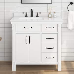 Bellington 36 in. Single Sink White Bath Vanity with White Engineered Stone Top (Assembled)