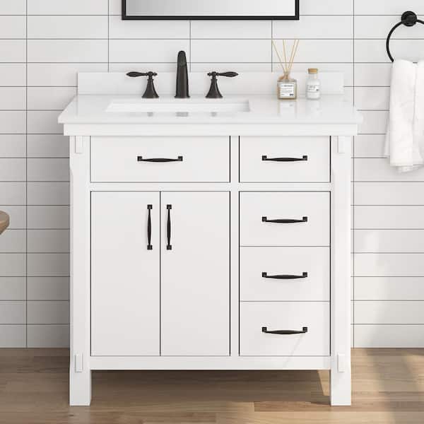 Home Decorators Collection Bellington 36 in. Single Sink White Bath Vanity with White Engineered Stone Top (Assembled)