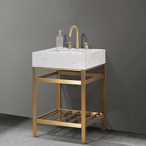 Merano 24 in. W x 22 in. D x 35 in. H Bath Vanity in Brushed Gold with White Composite Stone Top