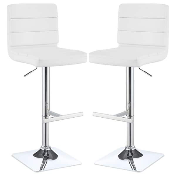 36 in. White and Chrome Channel Tufted Back Metal Frame Adjustable Bar Stool (Set of 2)