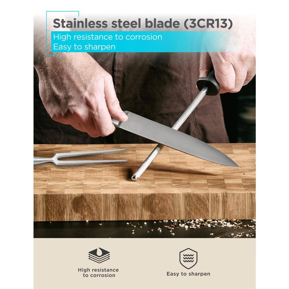 BLACK+DECKER BLACK+DECKER 2-Piece Stainless Steel Carving Knife Set, 8” Carving Knife & 7” Fork, Kitchen Knife