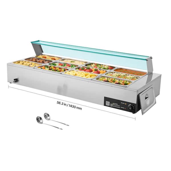 Commercial Food Warmer, 1700W Electric Stainless Steel Steam Food Warmer, 12-Pan, for Catering, Restaurant & Party