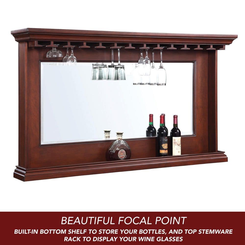 Elegant Seville Walnut Full-Length Bar Mirror with Stemware Storage