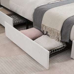 Platform Bed Frame White Metal Frame Full Size Platform Bed with 4-Storage Drawers, Upholstered Bed with Headboard