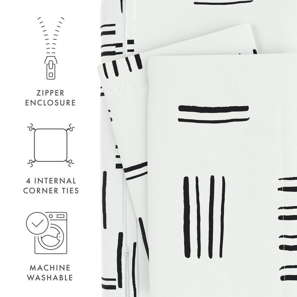 Geo Dash Gray and White Microfiber Full/Queen Duvet Cover Set