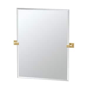 Elevate 28 in. W x 32 in. H Frameless Rectangular Beveled Edge Bathroom Vanity Mirror in Brushed Brass