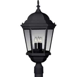 Welbourne Collection 3-Light Textured Black Clear Beveled Glass Traditional Outdoor Post Lantern Light