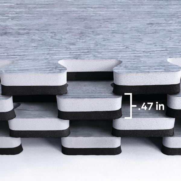 Norsk Reversible Stone Gray/Black Faux Wood 24 in. x 24 in. x 0.47 in. Foam Mats (4-Pack)