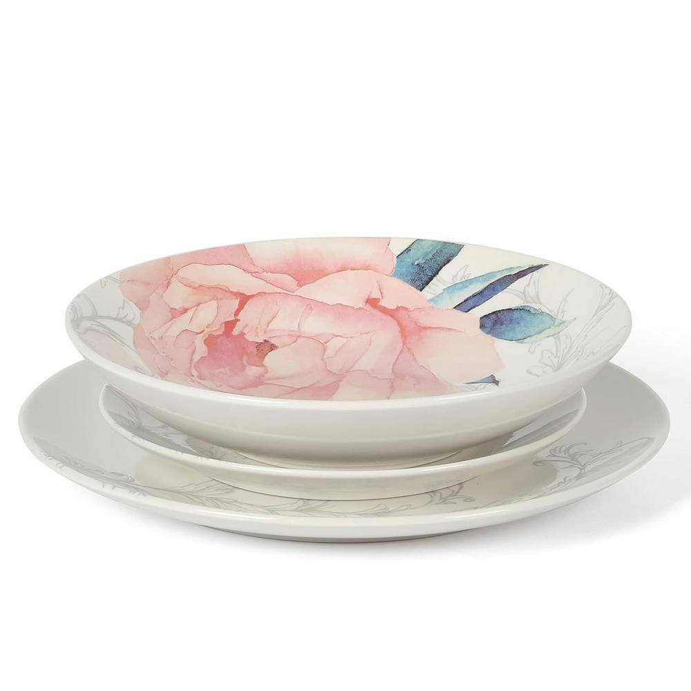 White Ceramic Floral 12-Piece Dinnerware Set