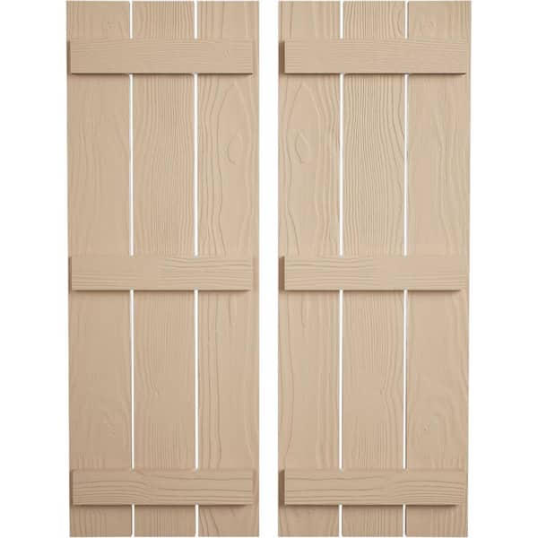 Ekena Millwork 17.5 in. x 82 in. Timberthane Polyurethane 3-Board Spaced Board-n-Batten Sandblasted Faux Wood Shutters Pair