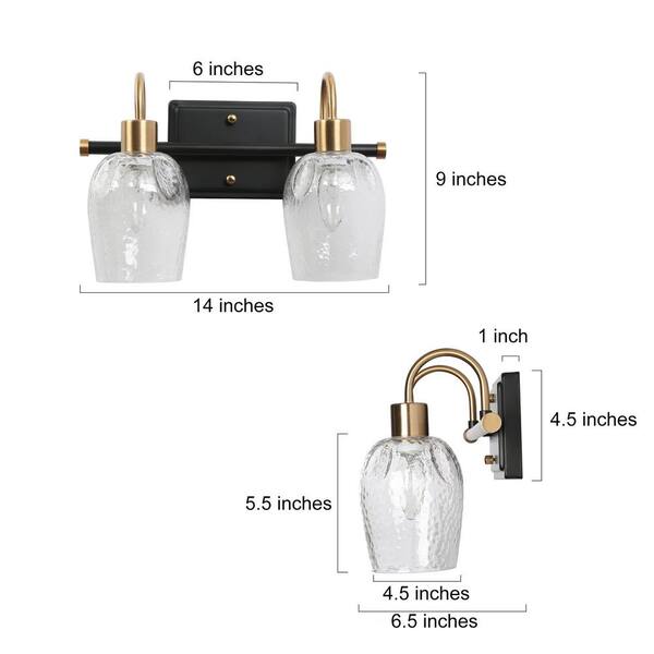 Zevni Abey 14-in 2-Light Black/Gold Modern/Contemporary Vanity Light