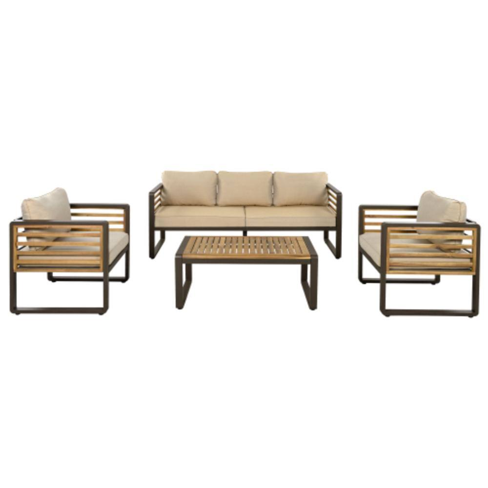 4-Piece Acacia Wood Patio Conversation Set with Brown Cushions, Water-Resistant price history on PriceWatchPro