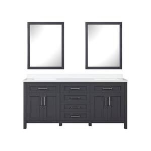 Tahoe 72 in. W Bath Vanity in Dark Charcoal with Cultured Marble Vanity Top in White with White Basins and Mirrors