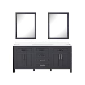 Tahoe 72 in. W x 21 in. D x 34 in. H Double Sink Vanity in Dark Charcoal with White Engineered Stone Top, Mirrors & USB