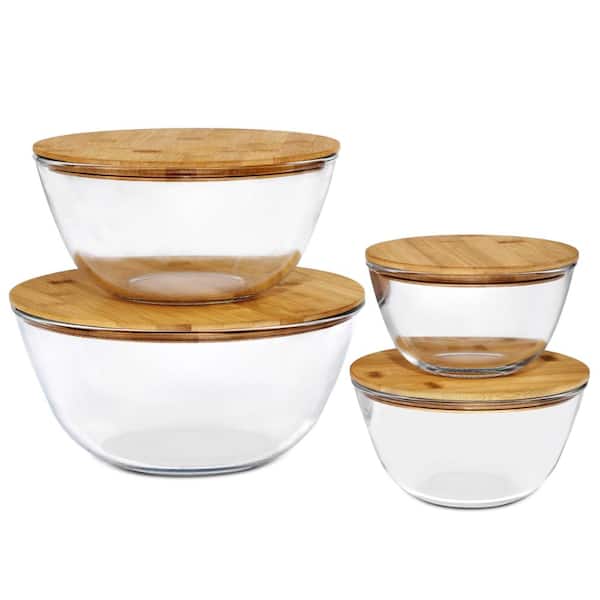 Sorbus 4-Piece Glass Bowl Set with Airtight Bamboo Lids – Microwave, Dishwasher & Freezer Safe