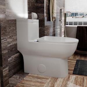 1-Piece 1.1/1.6 GPF Dual Flush Elongated Toilet in White Seat Included