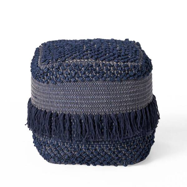 Noble House Chenoa Navy Blue Handcrafted Fabric Cube Pouf