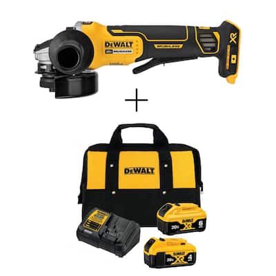 20-Volt MAX Cordless Brushless 4-1/2 in. Paddle Switch Angle Grinder(Tool Only) w/20V 6 & 4 Ah Batteries, Charger & Bag