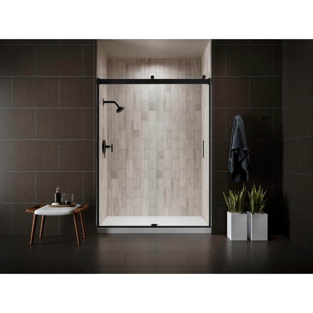 Levity Matte Black 60" x 62" Sliding Bath Door with Clear Glass