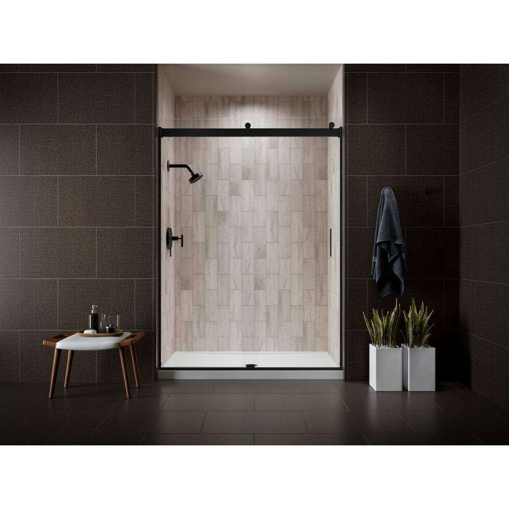 Levity Matte Black 60" x 62" Sliding Bath Door with Clear Glass