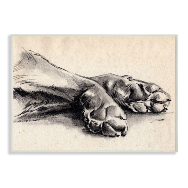 Stupell Industries Dog Paw Charcoal Design Minimal Tan Black by Jennifer Paxton Parker Unframed Animal Wood Wall Art Print 10 in. x 15 in.