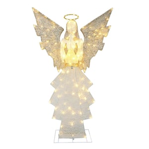 60 in. 140-Lights Gold/White Outdoor Lighted Angel