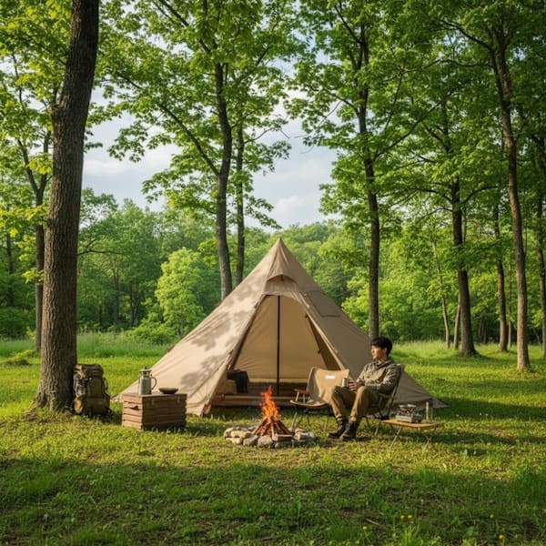 Brown 13ft 4-Person 4-Season Hot Tent with Stove Jack, Waterproof
