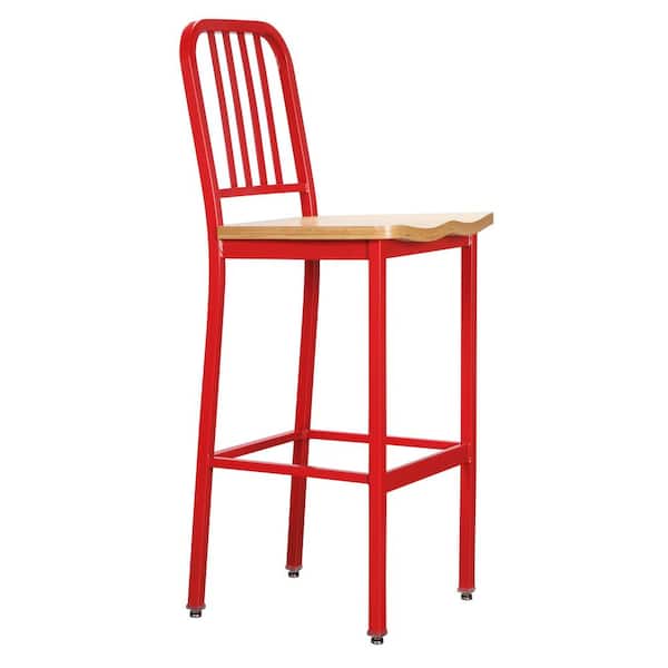 Washington 30 in. Red Slat Back Metal Bar Stool with Wood Seat Set of 2