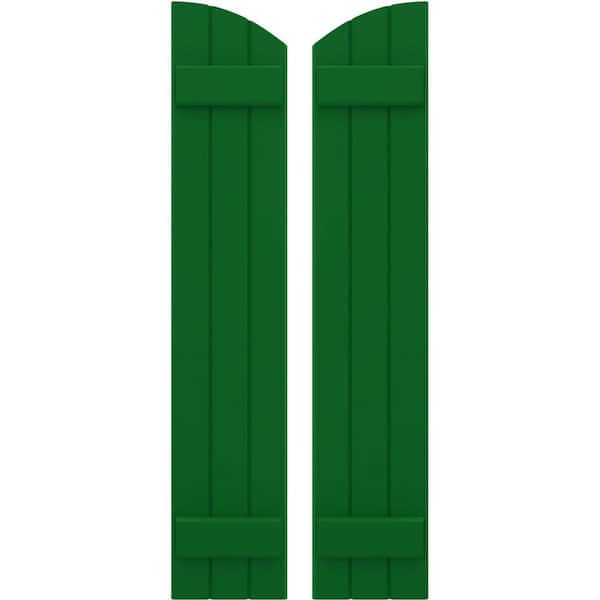 Ekena Millwork 10-1/2 in. W x 46 in. H Americraft Exterior Real Wood Joined Board and Batten Shutters w/Elliptical Top Viridian Green