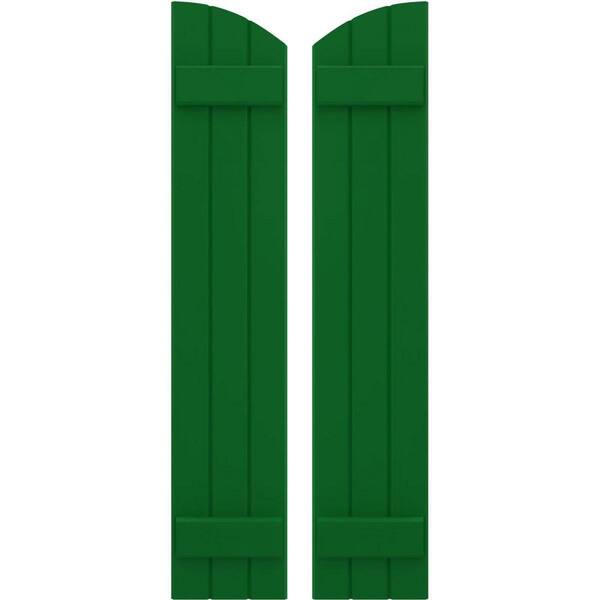 Ekena Millwork 10-1/2 in. W x 79 in. H Americraft Exterior Real Wood Joined Board and Batten Shutters Elliptical Top Viridian Green
